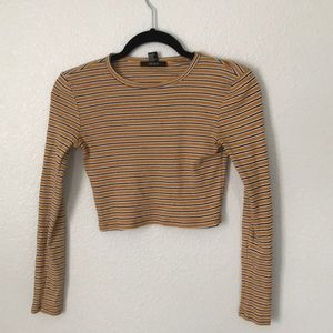 Striped yellow and black long sleeve crop top